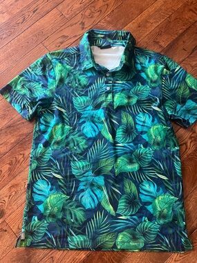Tropical Leaf Print Short Sleeve Shirt - Green & Teal